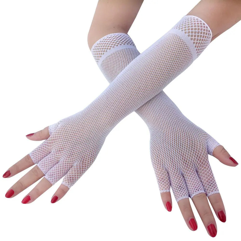 1Pair Women Sexy Lace Long Glove Fingerless Fishnet Mesh Punk Disco Mittens Clubwear Dance Cosplay Party Costumes Glove