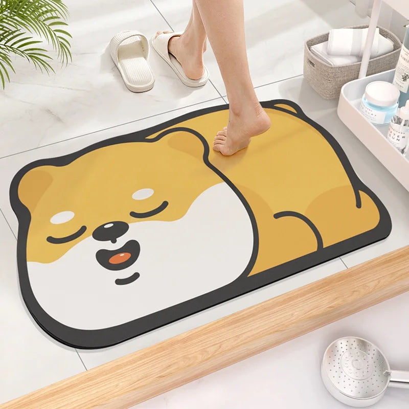 Cute Diatom Super Absorbent Bathroom Mat Cartoonnon-Slip Mud Toilet Pad Quick-Drying Bath Mat Floor Mat