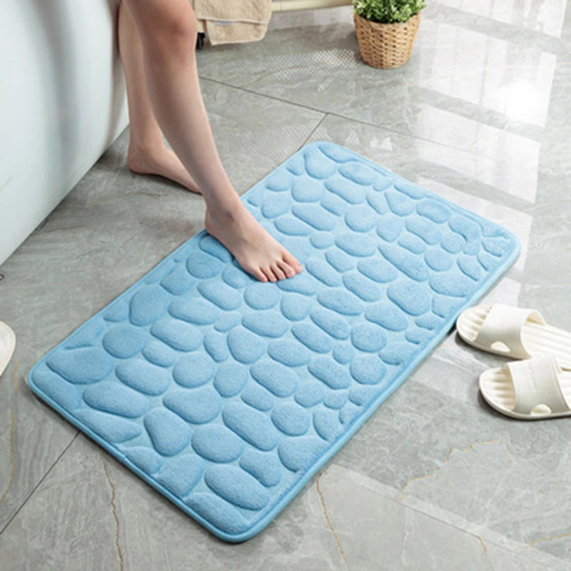 Cobblestone Embossed Bathroom Bath Mat Non-Slip Carpets in Wash Basin Bathtub Side Floor Rug Shower Room Doormat Memory Foam Pad