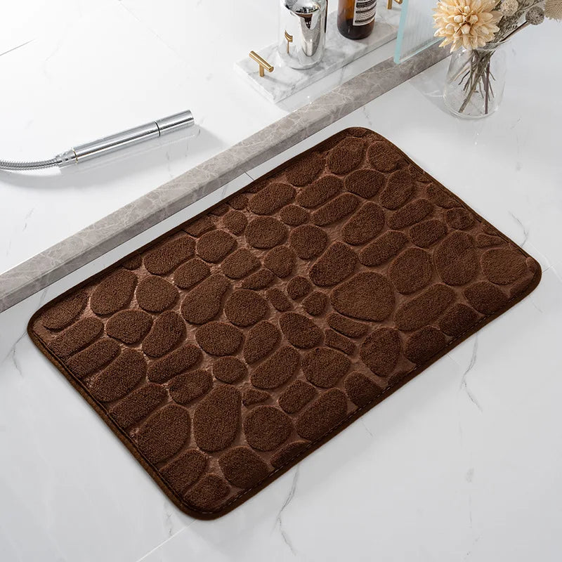 Cobblestone Embossed Bathroom Bath Mat Non-Slip Carpets in Wash Basin Bathtub Side Floor Rug Shower Room Doormat Memory Foam Pad