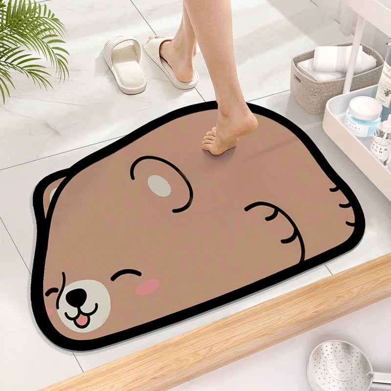Cute Diatom Super Absorbent Bathroom Mat Cartoonnon-Slip Mud Toilet Pad Quick-Drying Bath Mat Floor Mat
