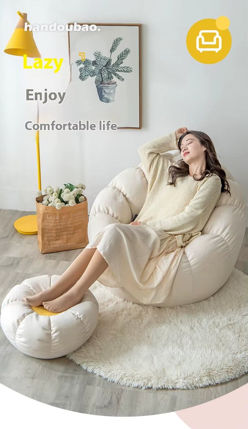 Dishi Modern Japanese Pumpkin Lazy Bean Bag Chair Fabric Cotton Foam Foldable Small Sofa for Living Room Bedroom Balcony Leisure