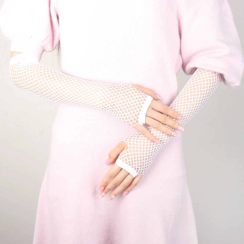 1Pair Women Sexy Lace Long Glove Fingerless Fishnet Mesh Punk Disco Mittens Clubwear Dance Cosplay Party Costumes Glove
