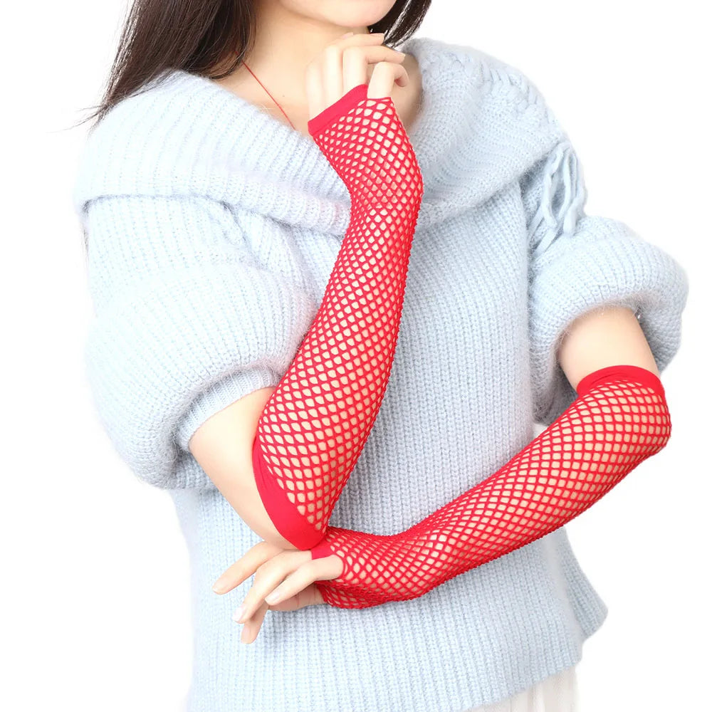 1Pair Women Sexy Lace Long Glove Fingerless Fishnet Mesh Punk Disco Mittens Clubwear Dance Cosplay Party Costumes Glove