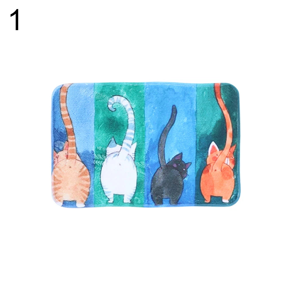 Lovely Cat Tableware Letters Anti-Slip Bathroom Mat Doormats Rug Carpet Mat Home Floor Decor Washable Bathroom Toilet Rugs