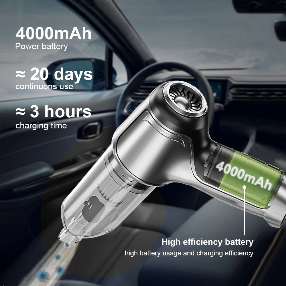 Portable Wireless Car Vacuum Cleaner with 95000PA Strong Suction - Powerful handheld for Automotive and Home Use