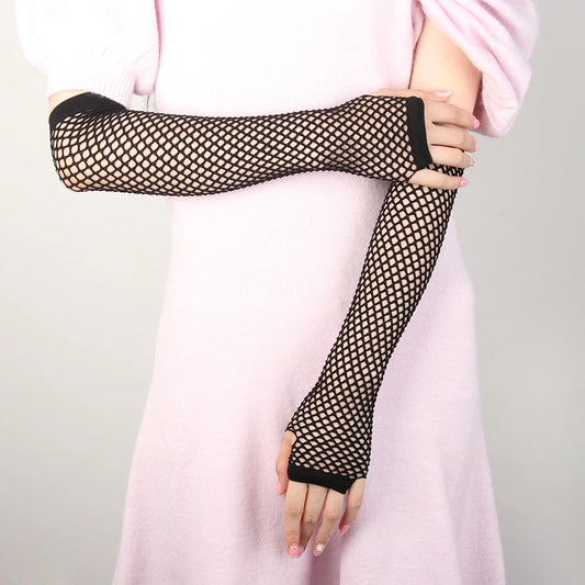 1Pair Women Sexy Lace Long Glove Fingerless Fishnet Mesh Punk Disco Mittens Clubwear Dance Cosplay Party Costumes Glove