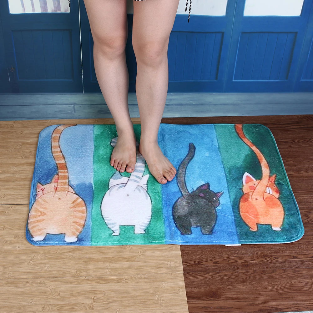 Lovely Cat Tableware Letters Anti-Slip Bathroom Mat Doormats Rug Carpet Mat Home Floor Decor Washable Bathroom Toilet Rugs