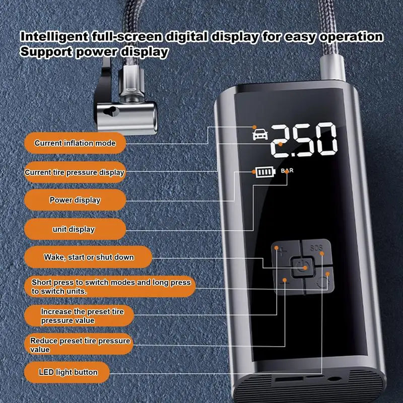 Portable Electric Air Compressor - Digital Tire Inflator with LED Light for Precise Inflation & Outdoor Use