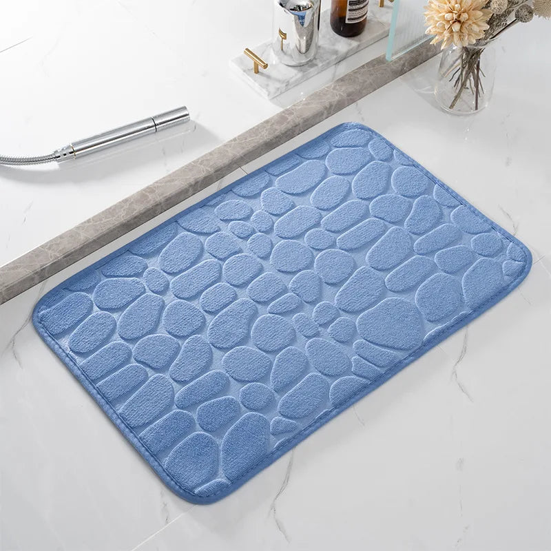 Cobblestone Embossed Bathroom Bath Mat Non-Slip Carpets in Wash Basin Bathtub Side Floor Rug Shower Room Doormat Memory Foam Pad