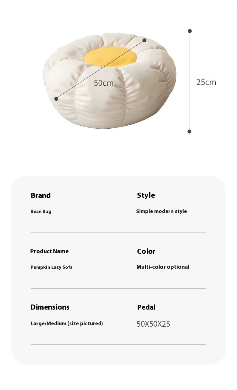 Dishi Modern Japanese Pumpkin Lazy Bean Bag Chair Fabric Cotton Foam Foldable Small Sofa for Living Room Bedroom Balcony Leisure