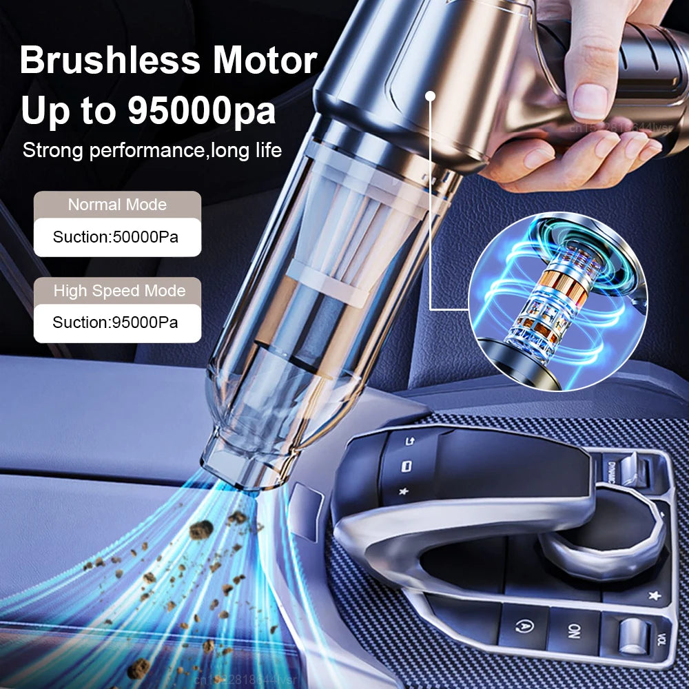 Portable Wireless Car Vacuum Cleaner with 95000PA Strong Suction - Powerful handheld for Automotive and Home Use