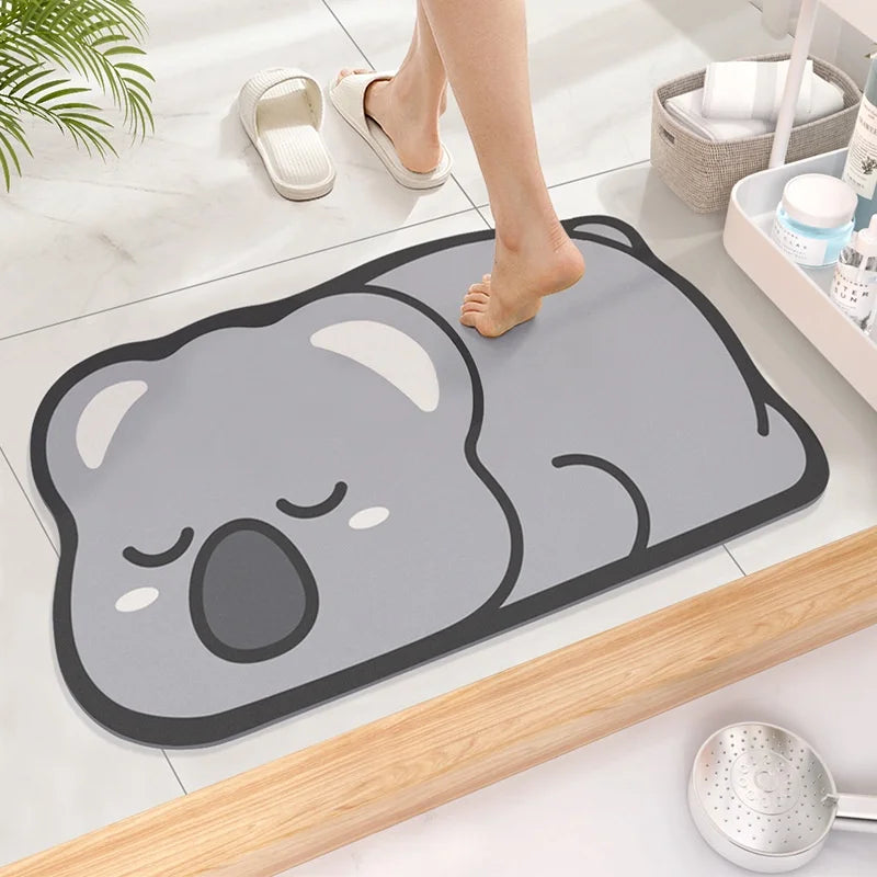 Cute Diatom Super Absorbent Bathroom Mat Cartoonnon-Slip Mud Toilet Pad Quick-Drying Bath Mat Floor Mat