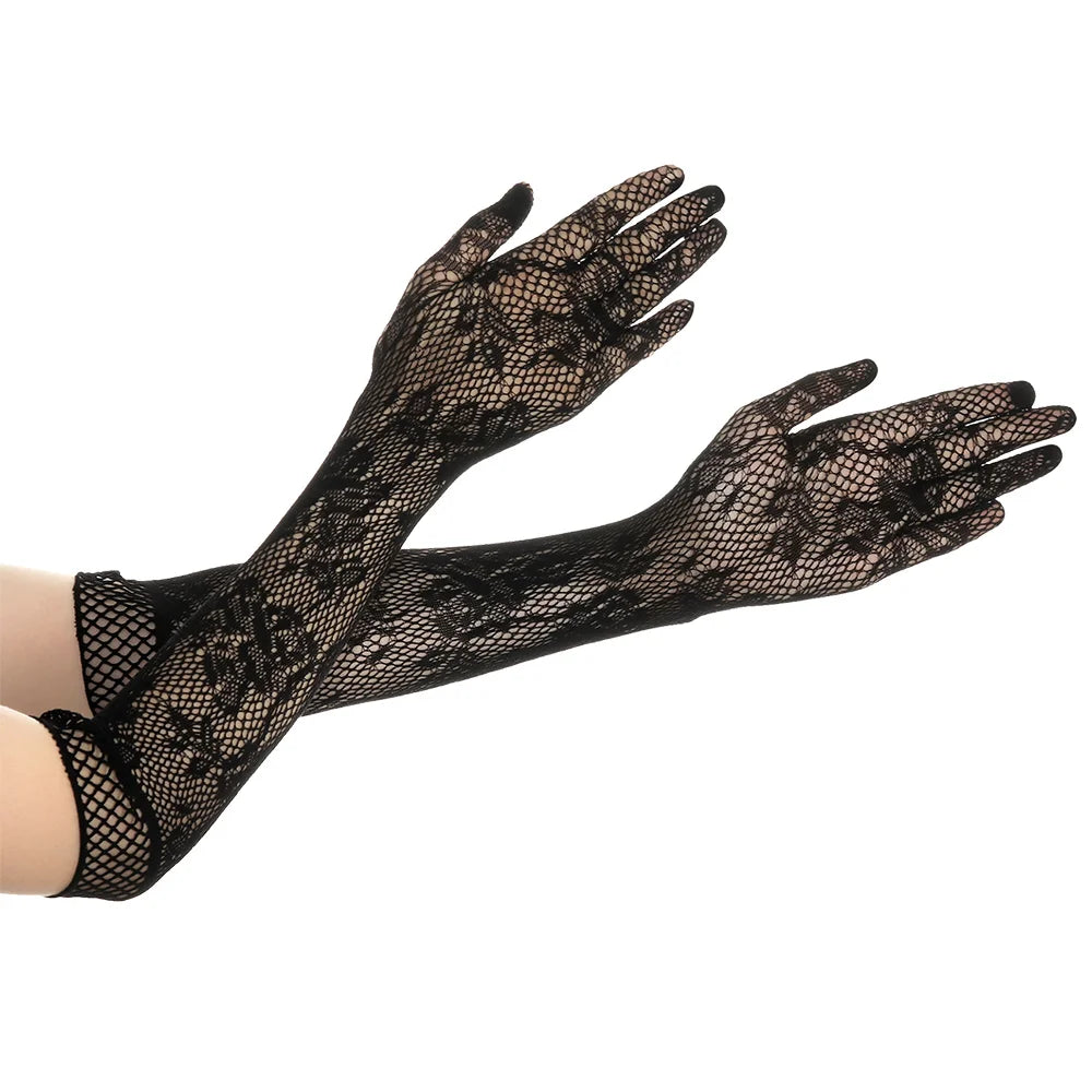1Pair Women Sexy Lace Long Glove Fingerless Fishnet Mesh Punk Disco Mittens Clubwear Dance Cosplay Party Costumes Glove