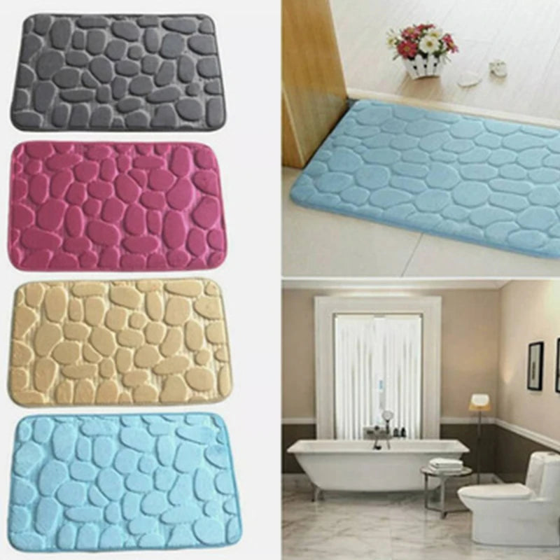 Cobblestone Embossed Bathroom Bath Mat Non-Slip Carpets in Wash Basin Bathtub Side Floor Rug Shower Room Doormat Memory Foam Pad