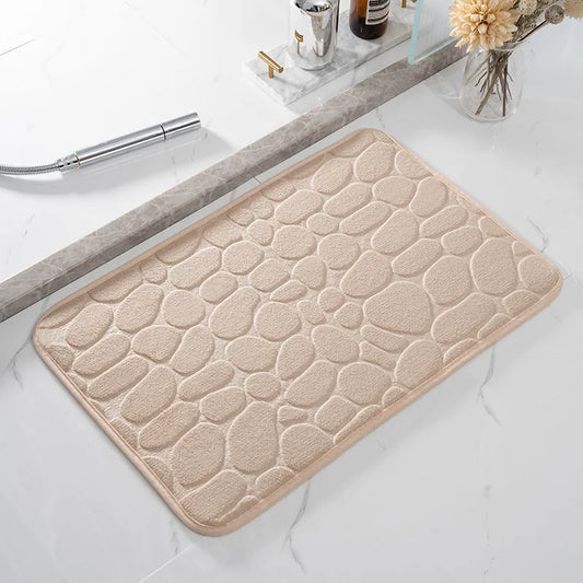 Cobblestone Embossed Bathroom Bath Mat Non-Slip Carpets in Wash Basin Bathtub Side Floor Rug Shower Room Doormat Memory Foam Pad