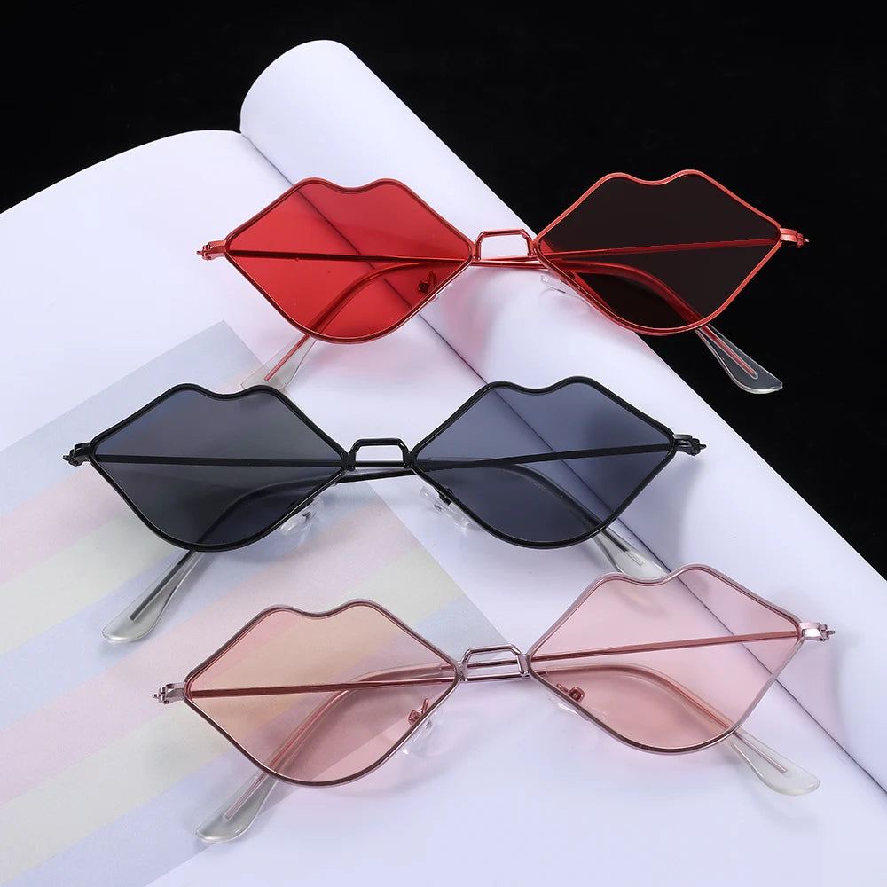 Sexy Lips Shape Sunglasses for Women'S Sunglasses Metal Small Frame Sunglasses Ocean Lens Retro Men and Women Shades Eyewear