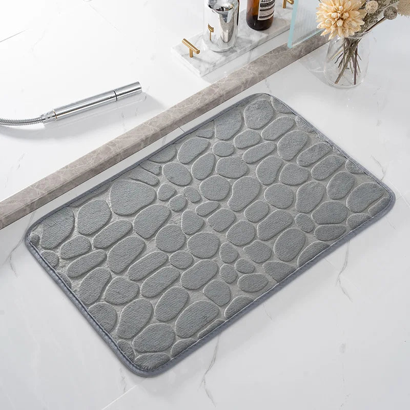 Cobblestone Embossed Bathroom Bath Mat Non-Slip Carpets in Wash Basin Bathtub Side Floor Rug Shower Room Doormat Memory Foam Pad