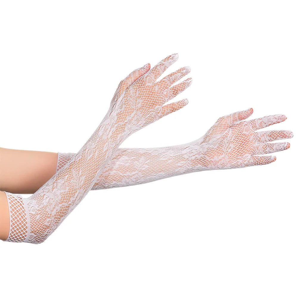 1Pair Women Sexy Lace Long Glove Fingerless Fishnet Mesh Punk Disco Mittens Clubwear Dance Cosplay Party Costumes Glove