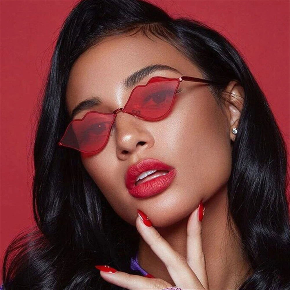 Sexy Lips Shape Sunglasses for Women'S Sunglasses Metal Small Frame Sunglasses Ocean Lens Retro Men and Women Shades Eyewear