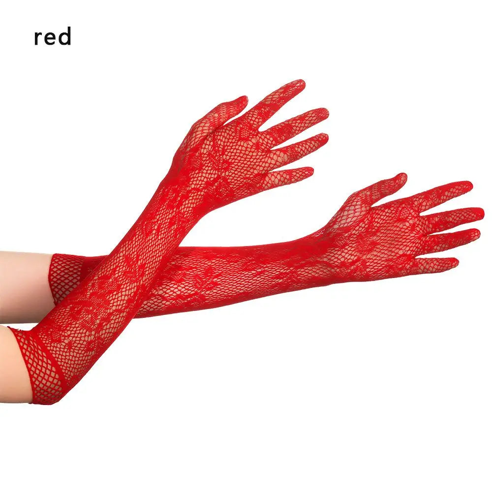 1Pair Women Sexy Lace Long Glove Fingerless Fishnet Mesh Punk Disco Mittens Clubwear Dance Cosplay Party Costumes Glove