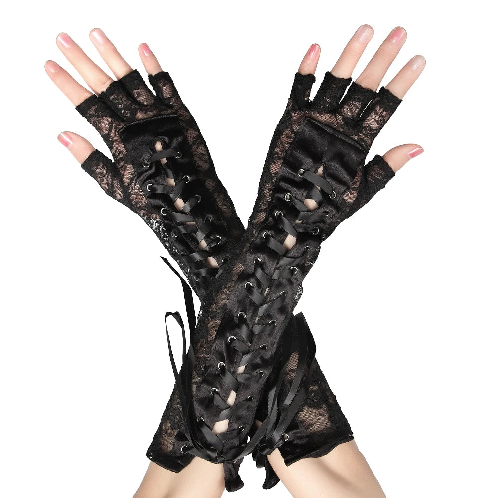 1Pair Women Sexy Lace Long Glove Fingerless Fishnet Mesh Punk Disco Mittens Clubwear Dance Cosplay Party Costumes Glove