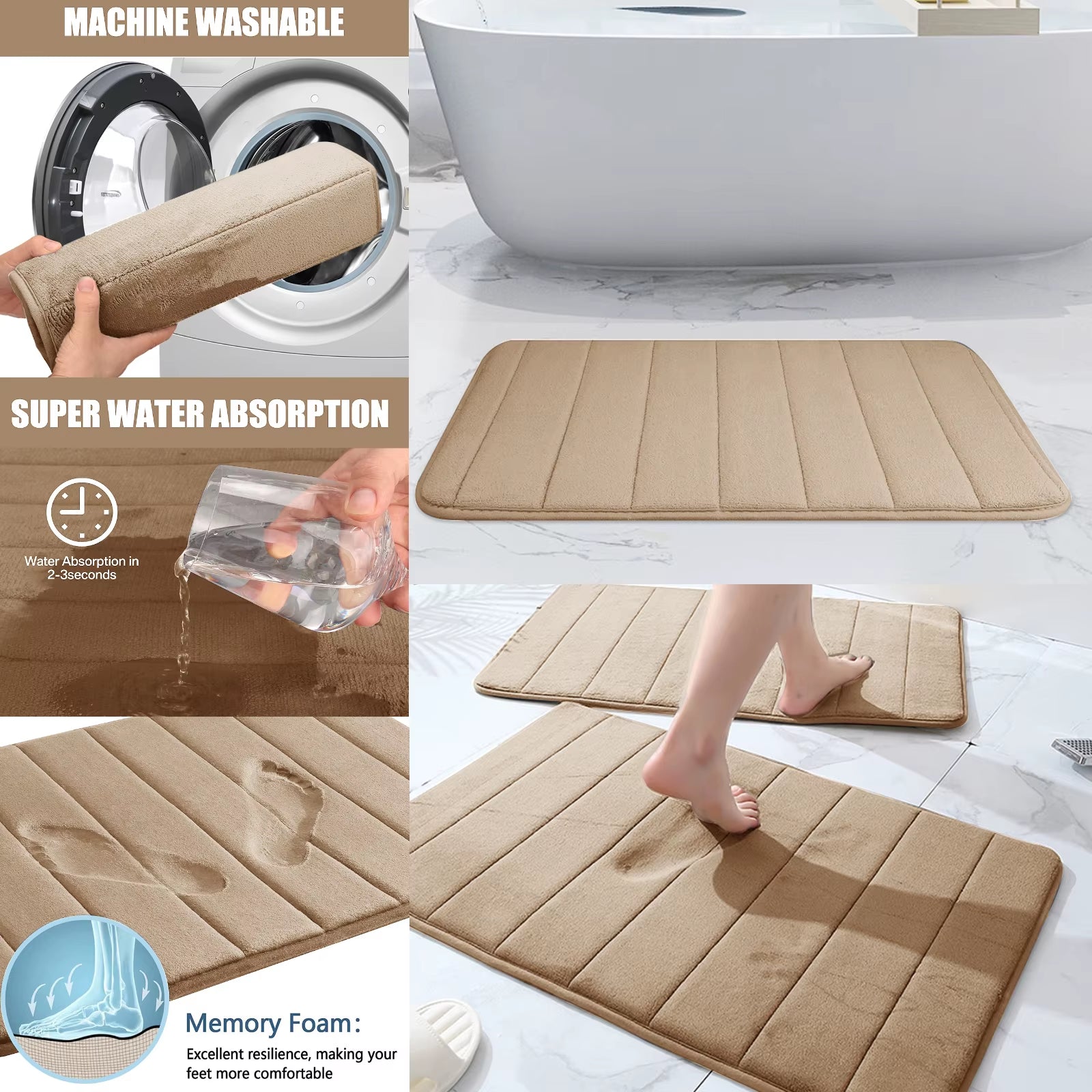 Super Absorbent Bath Mat Memory Foam Carpet Non-Slip Bathroom Rug Bathtub Side Floor Rugs Shower Room Doormat Toilet Footpad