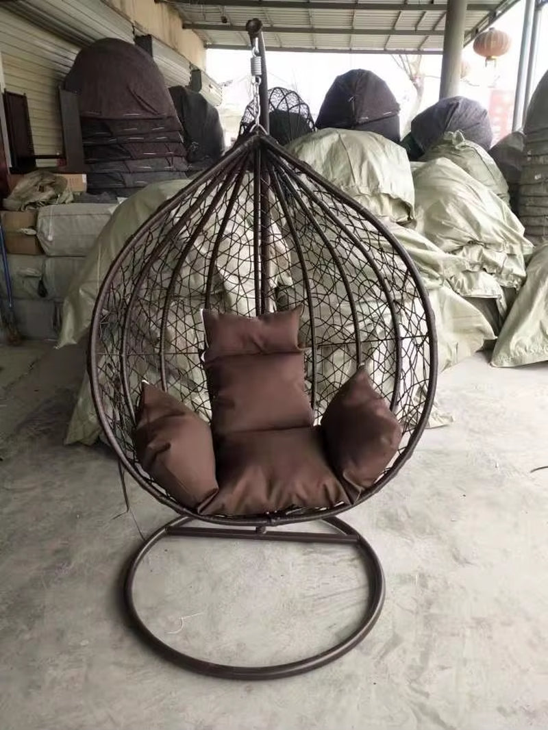 Modern Outdoor Patio Swings Garden and Balcony Wicker Rattan Chair with Metal Stand Double Egg Swing Chair for Indoor Use