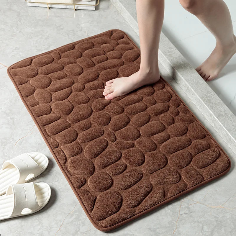 Cobblestone Embossed Bathroom Bath Mat Non-Slip Carpets in Wash Basin Bathtub Side Floor Rug Shower Room Doormat Memory Foam Pad