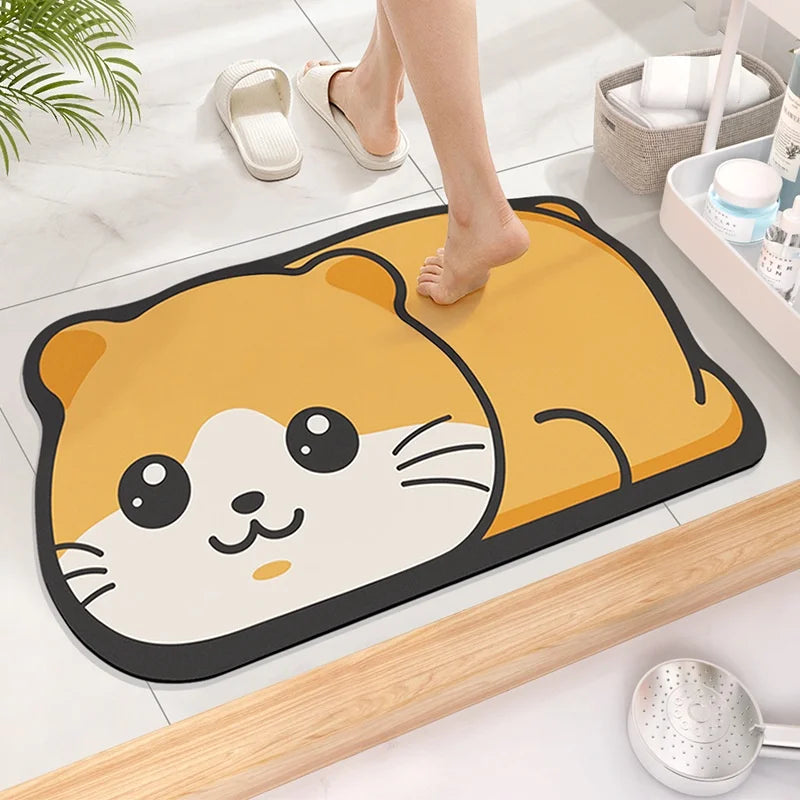 Cute Diatom Super Absorbent Bathroom Mat Cartoonnon-Slip Mud Toilet Pad Quick-Drying Bath Mat Floor Mat