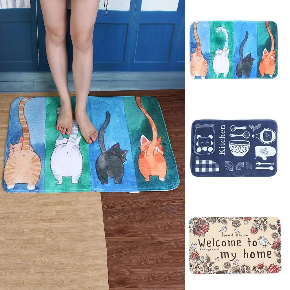 Lovely Cat Tableware Letters Anti-Slip Bathroom Mat Doormats Rug Carpet Mat Home Floor Decor Washable Bathroom Toilet Rugs