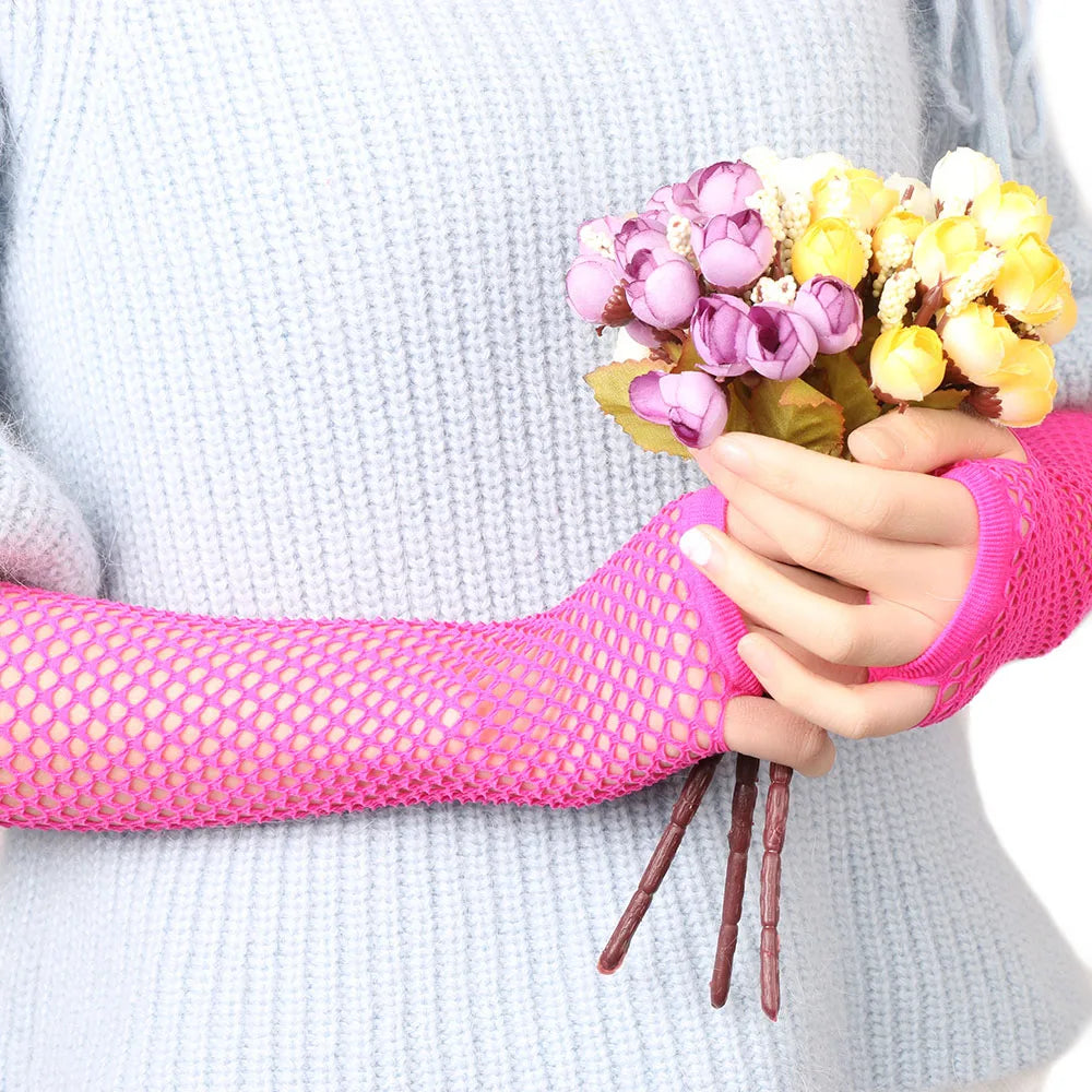 1Pair Women Sexy Lace Long Glove Fingerless Fishnet Mesh Punk Disco Mittens Clubwear Dance Cosplay Party Costumes Glove