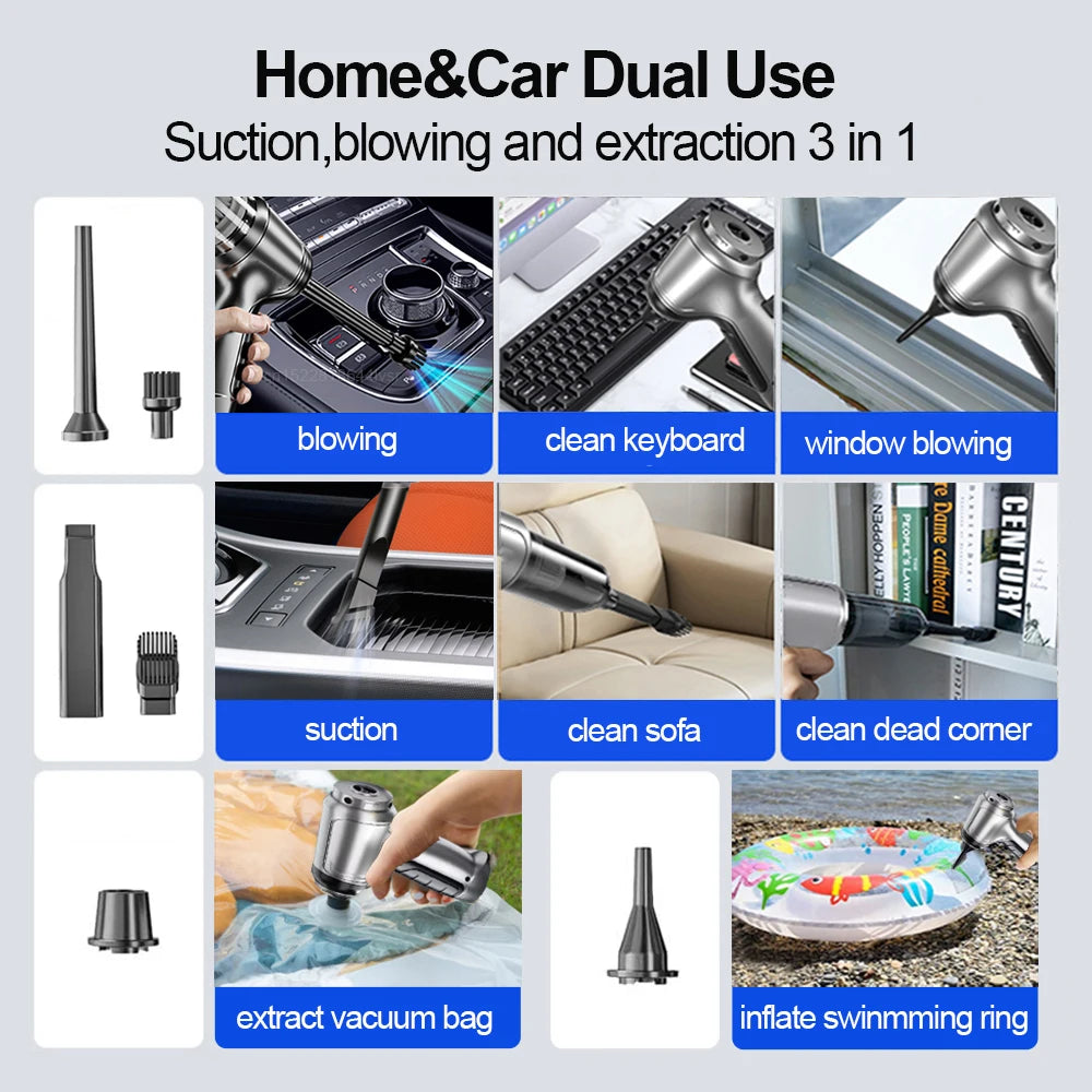 Portable Wireless Car Vacuum Cleaner with 95000PA Strong Suction - Powerful handheld for Automotive and Home Use