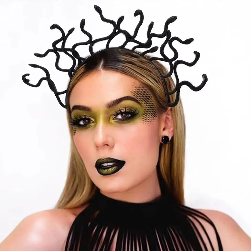 Vibrant Halloween Snake Hair Headband - Greek Mythology Inspired Cosplay Prop for Parties and Performances