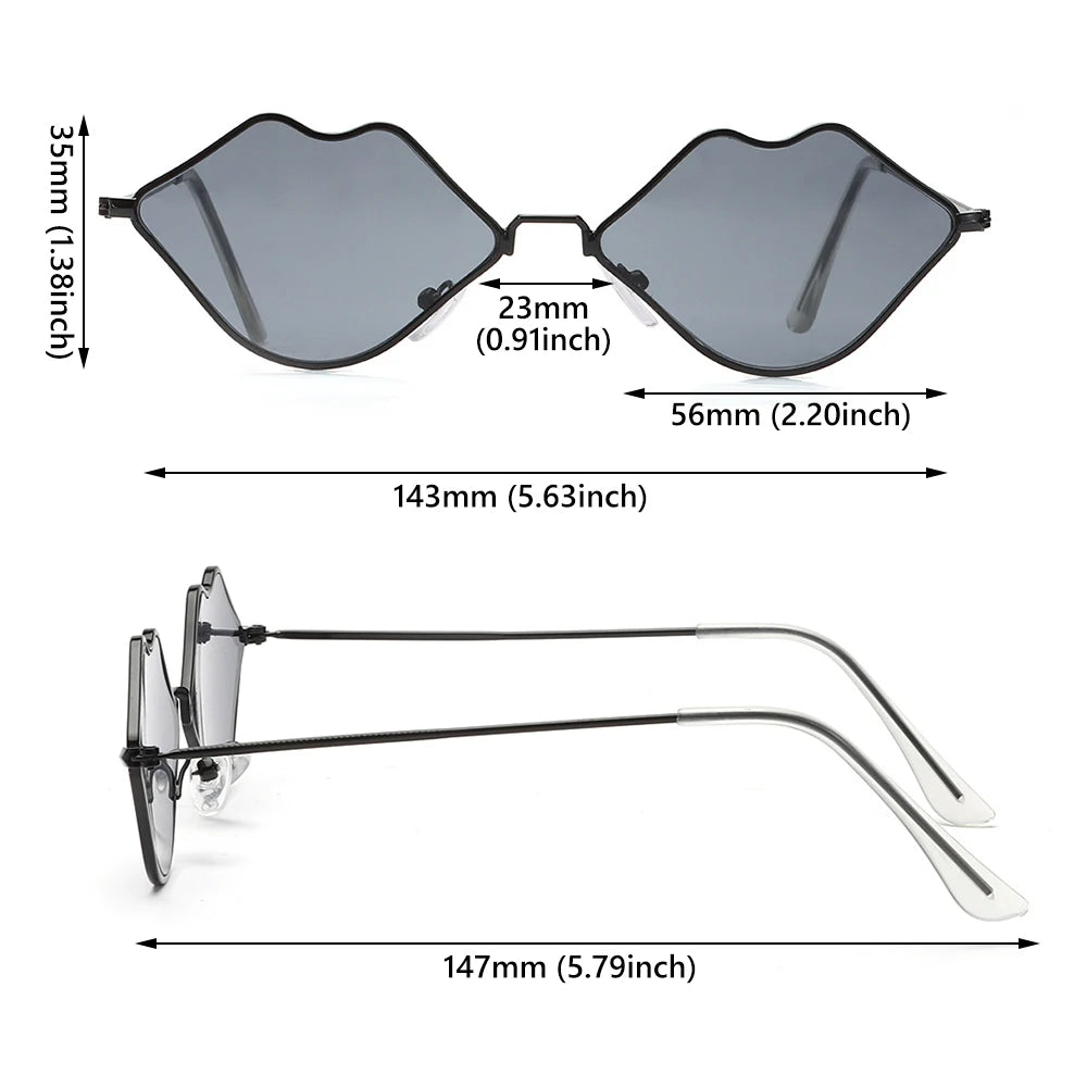 Sexy Lips Shape Sunglasses for Women'S Sunglasses Metal Small Frame Sunglasses Ocean Lens Retro Men and Women Shades Eyewear