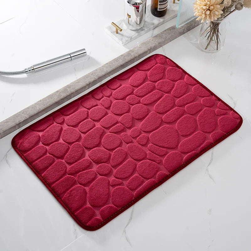 Cobblestone Embossed Bathroom Bath Mat Non-Slip Carpets in Wash Basin Bathtub Side Floor Rug Shower Room Doormat Memory Foam Pad